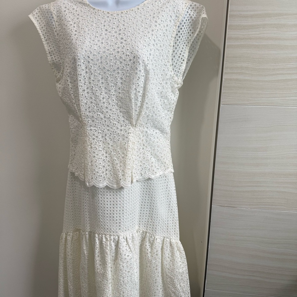 NWT DIANE VON FURSTENBERG Sz8 ANNIKA TIERED EYELET MESH SHORT SLEEVE DRESS IVORY - Picture 5 of 10